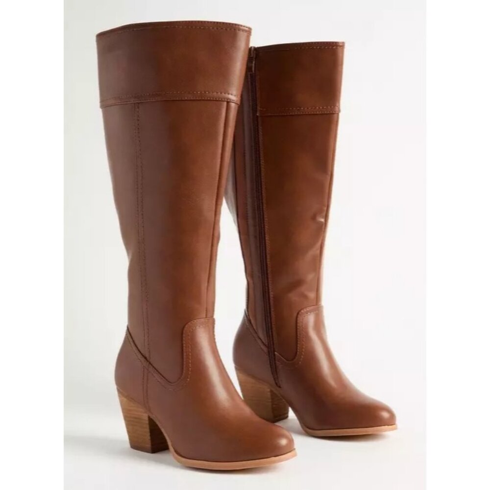 Torrid 9.5 WW WIDE WIDTH - WIDE CALF - Cognac Almond Toe Heeled Knee High Boots